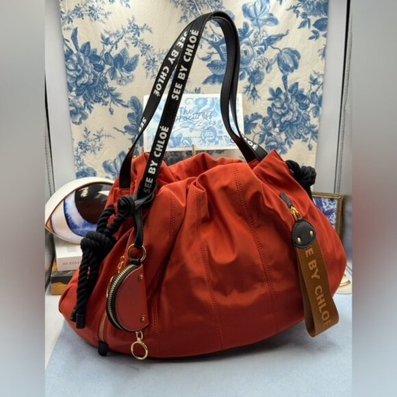 🆕 SEE BY CHLOE 🧿 NWOT Flo Shoulder Bag, Red Nylon - Picture 3 of 15